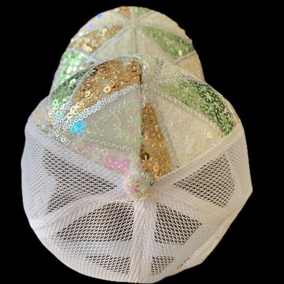 Womens Fashion Stage Style Sequin Gradient Buckle Mesh Adjustable Cap WHITE - Picture 5 of 5